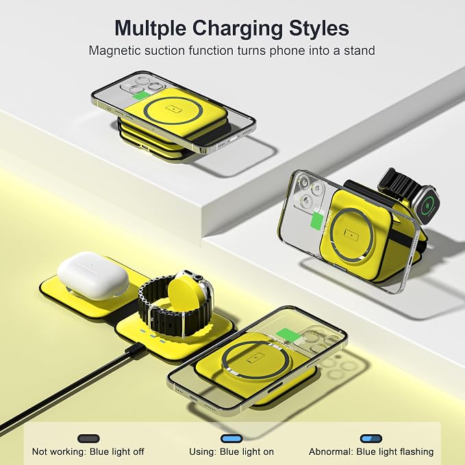 3 in 1 Charging Station for Multple Devices,Foldable 3 in 1 Wireless Charger for Travel,Nano Wireless Charging Station for iPhone16 15 14 13 12 Pro Max/Watch 10 9 8 7 6 5 4 3 Ultra/AirPod Pro