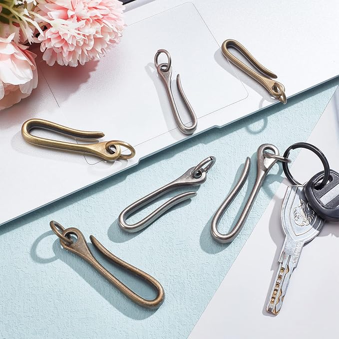WEBEEDY 6Pcs Japanese Fish Hook Keychain, U Shape Key Hook Car Keychain Key Ring Wallet Holder Belt Clip, 3 Colors