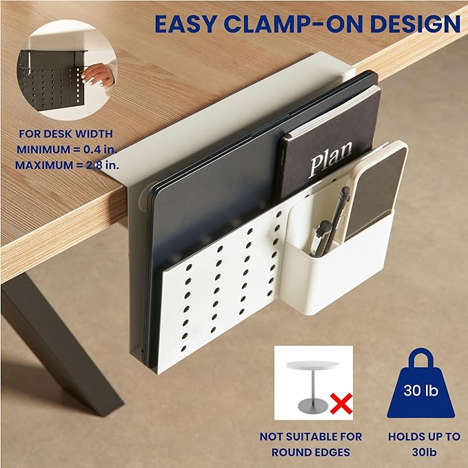 GAROOD Laptop Side Storage Vertical Stand Under Desk top Storage Clamp On Desktop Shelf Hanging Desk Organizer Computer Mount Side Table Organizer Caddy Book Caddy - One Tier White