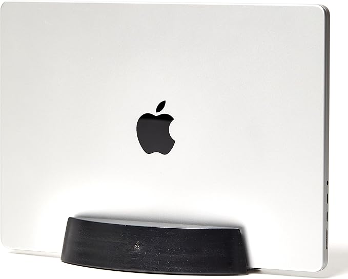 Nordik Vertical Laptop Stand - Black - Premium Laptop Dock and Holder for Home Office, Software Engineers - Space Saving Desk Dock for Mac Users and Laptop Users - Stable Non-Slip Wood Stand