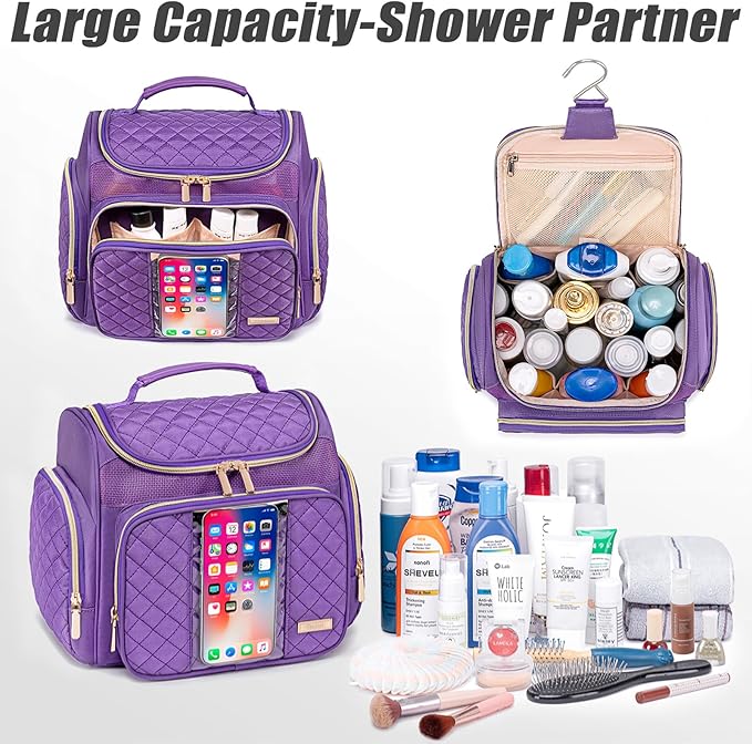 Tealari Large Toiletry Bag for Women Men,Bathroom Bag,Water Resistant Shower Bag,Makeup Bag,Portable Shower Caddy for College Dorm,Hanging Travel Toiletry Bag with Transparent Waterproof Phone Pocket