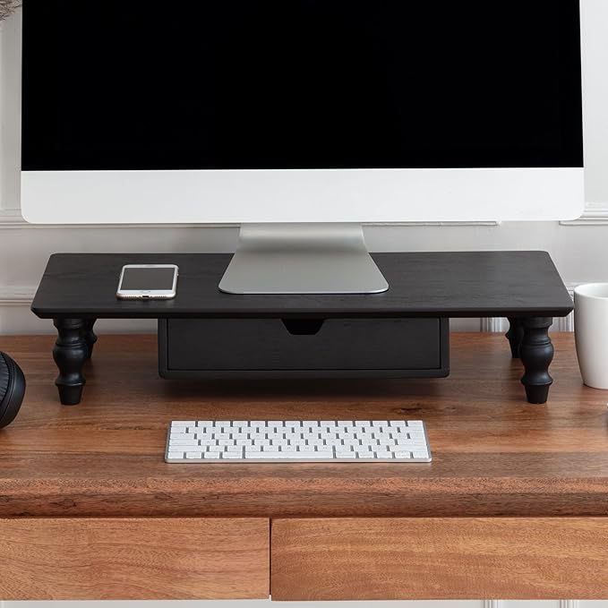 Anji Mountain Monitor Stand - Desktop Organizer & Laptop Riser, Ergonomic Monitor Riser, Space-Saving Monitor Stand for Desk, Durable Construction, Easy Assembly, Ideal for Home & Office,Black