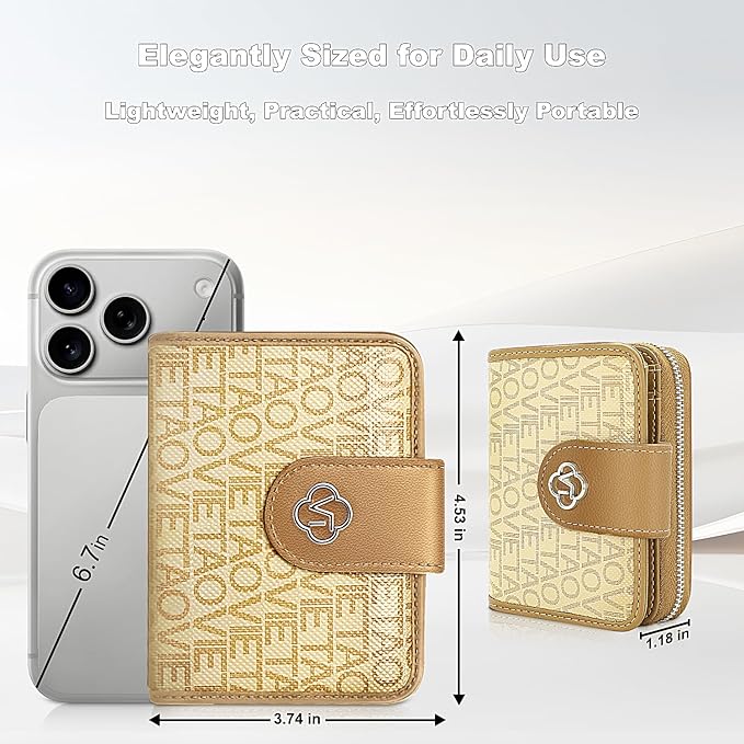 Credit Card Wallets for Women, Leather Cardholder with Zipper Around, Small Rfid Ladies Wallet, Accordion Compact Bifold Purse for Travel, 19 Card Slots, ID Window, Cash Organizer - Apricot