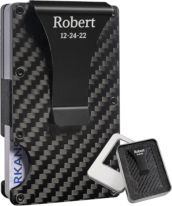 kullder Carbon Fiber Wallet Personalized Money Clip Wallet for Men Personalized Gifts For Men Engraved Wallet Metal Wallets with Box