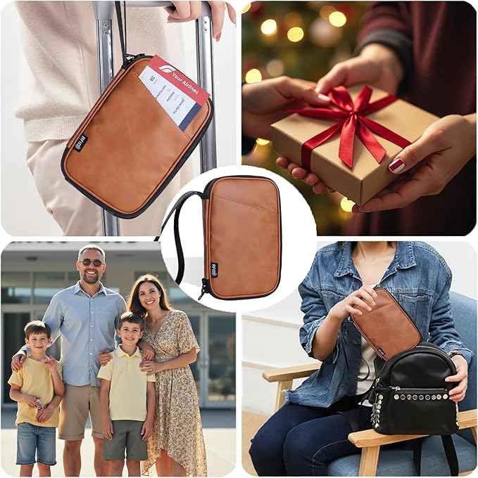 family passport holder for 4 brown multiple passport bag passport wallet for travel passport cover rfid blocking for women waterproof wallet with zipper passport case for men