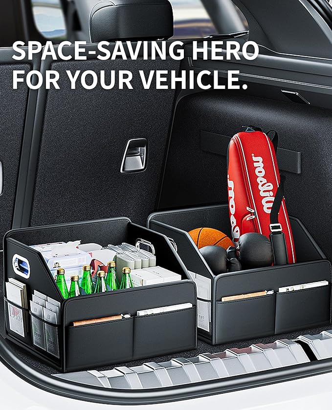 Car Storage Organizer for Seat and Floor - Car Organizer Front Seat with Metal Handle, 8 Compartments Passenger Seat Organizer, Anti-Slip Straps, Water-Resistant PU Leather (12.6 Inch Black)