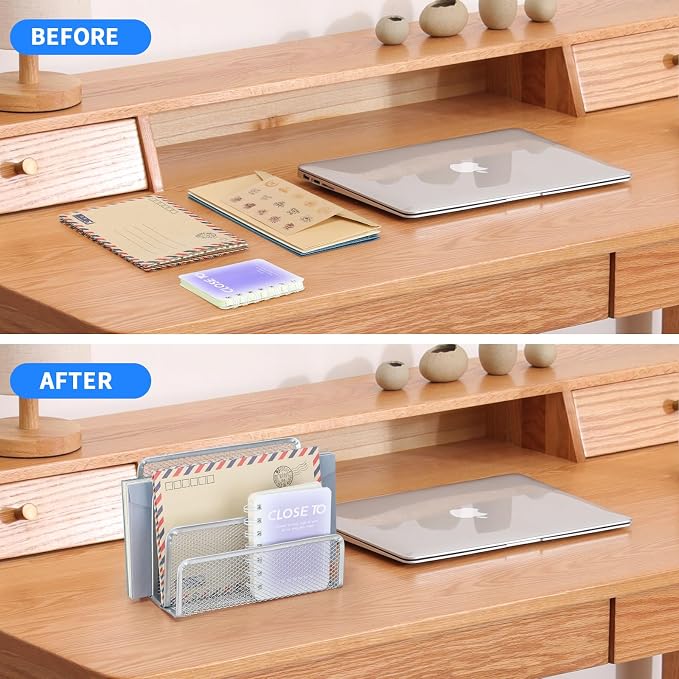 2 Pieces Desk Mail Organizer, Metal Mesh Small File Holders Letter Organizer, Bill/Document/Filing/Folders/Paper Organizer for Desktop (GREY-2PCS)