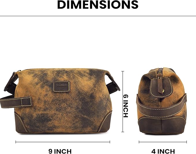 LEATHER VILLAGE Genuine Leather Dopp Kit for Men & Women – Travel Vintage Toiletry Bag with Waterproof Lining, Shaving & Bathroom Essentials Organizer - Distressed Brown