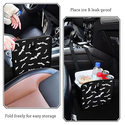 Bat Car Trash Can, Halloween Black Foldable Hanging Car Trash Bag, Small Waterproof Car Accessories Garbage Bin