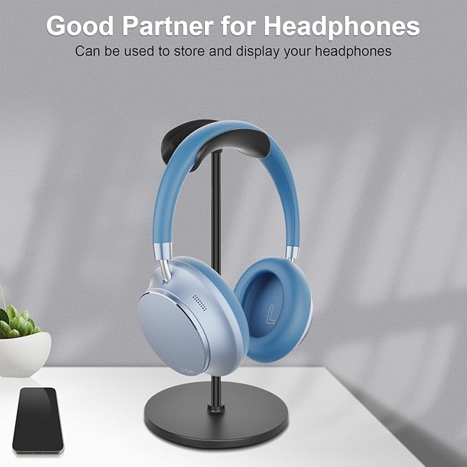 T-fun Headphone Stand, Curved Headset Stand with Aluminum Rod ABS Solid Base Gaming Headset Holder for Desk Headphone Accessories for Organization and Display, Black