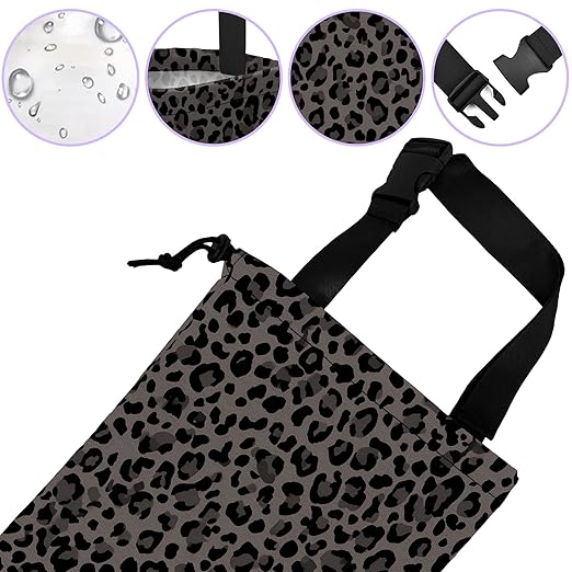 Car Trash Bag Hanging Black Gray Leopard Print Car Trash Can for Back Seat Waterproof Car Trash Bin with Adjustable Straps and Drawstring for Car Accessories Vehicle Travelling Camping