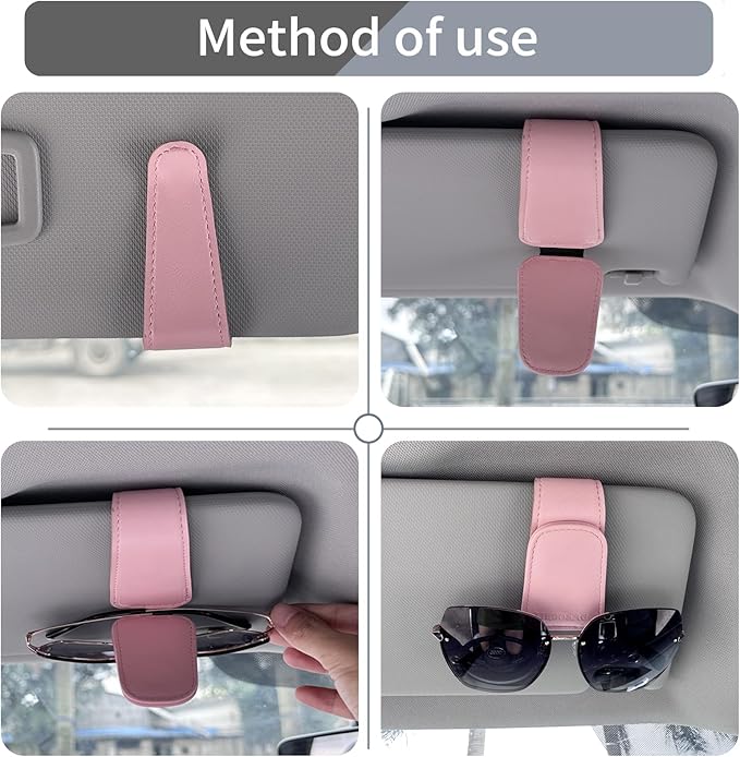 TILDOSAC Sunglasses Holder for Car Visor, Leather Magnetic Glass Holder for Car, Sunglass Clip for Car Visor,Pink