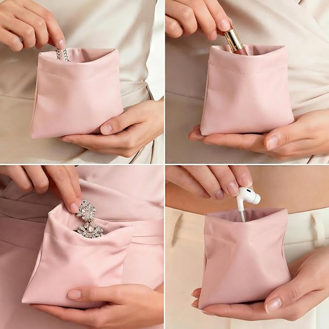 4 PCS Small Makeup Bag for Purse, Mini Portable Cosmetic Pouch for Women, Coin Purse Lipstick Cosmetic Accessories Organizer, Travel Storage Pouch, Pink