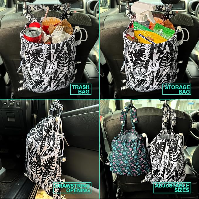 FLOCK THREE Leak-Proof Waterproof Car Trash Bag Foldable Multipurpose Trash bin Container Storage Cute Grocery Organizer Bag for Automotive Front or Back Seat in Cars SUVs and Trucks (Tropical)