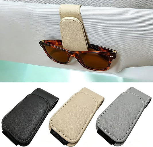 EldHus Car Sunglass Holder for Visor, Magnetic Car Eyeglass Holder Clip, Universal Vehicle Sunglasses Eyeglasses Mount, 1 Pack Beige