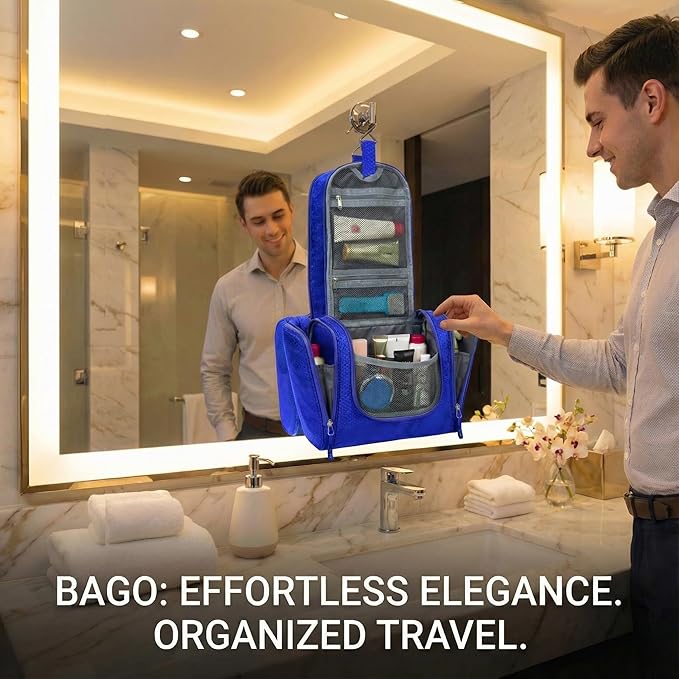 Bago Travel Toiletry Bag for Women and Men X-Large Waterproof Hanging Large Toiletry Bag for Bathroom and Travel Bag for Toiletries Organizer -Travel Makeup Bag (DeepBlue)