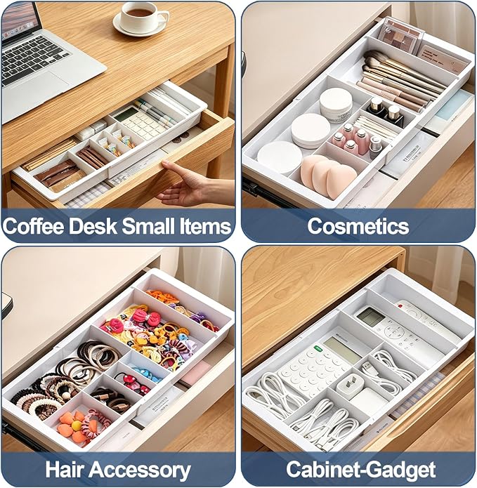 Expandable Desk Drawer Organizer,Deep Drawer Hanging Organizer Sliding Tray with Divider Storage Expandable from 11.2 to 18.9 Inch for Office Supplies,Makeup,Kitchen Cabinet,Bathroom