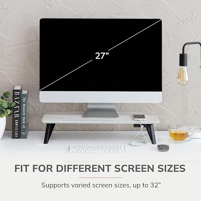 Anji Mountain Monitor Stand - Desktop Organizer & Laptop Riser, Ergonomic Monitor Riser, Space-Saving Monitor Stand for Desk, Durable Construction, Easy Assembly, Ideal for Home & Office,White Wash