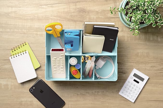 JEJ Astage Storage Box, Desk Tote, Desk Organizer, Stacked, Made in Japan, Blue, Width 10.2 x Depth 7.4 x Height 5.7 inches (26 x 18.8 x 14.5 cm)