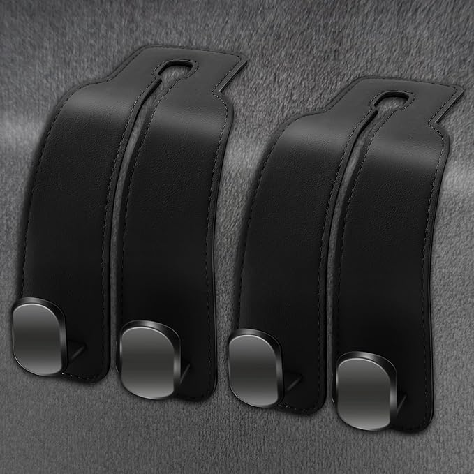 Amelity Car Seat Back Storage Hook, 2 Pack Car Headrest Hooks, Cute Car Purse Hanger for Handbags, Purses, Bags, Daily Car Accessories - Black