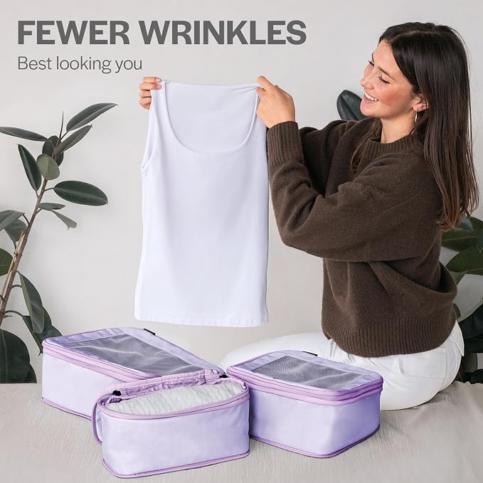 Aerotrunk Compression Packing Cubes for Travel - Luggage Organizer Bags - Double Zipper Packing Cubes for Suitcases (2-Pack, Purple)