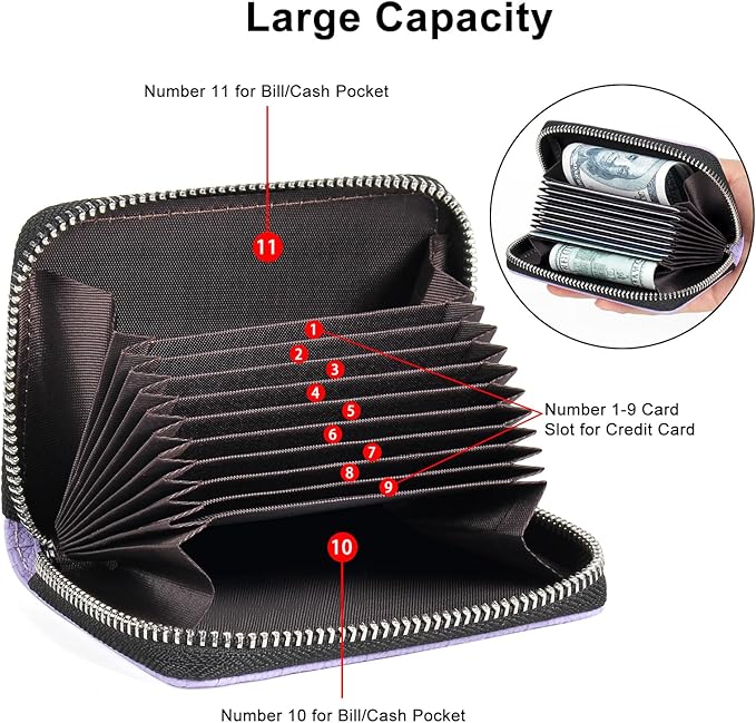 EcoVision Credit Card Holder RFID Card Case Wallet, Small Accordion Zipper Card Case Holder, Card Organizer Case for Women Men