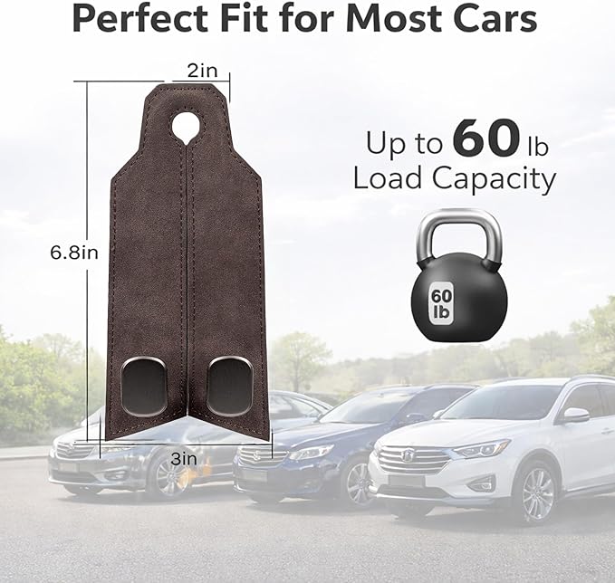 Premium Leather Car Headrest Hooks for Purses, 2 Pack Heavy Duty Car Seat Hooks, 360° Rotatable Back Seat Hanger Organizer, Metal Car Hooks for Bags, Groceries, Handbags (2, Brown)