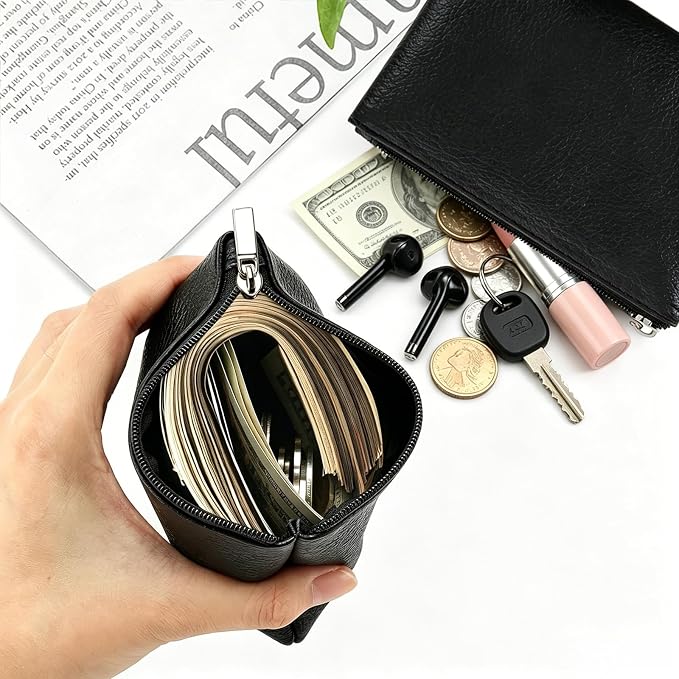 2 Pcs Leather Coin Purse Pouch for Men Women, Small Change Purse with Zipper Small Change Purse for women Mini Coin Pouch for Women Small Pouch for Purse Small Coin Bag Change Purse for Coins (Black)