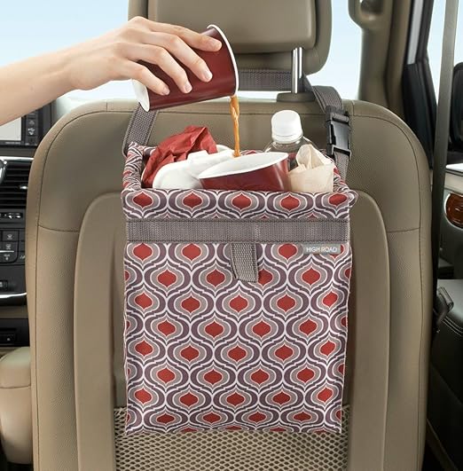 High Road TrashStash Hanging Car Garbage Bag with Push-Close Lid and Waterproof Bin for Car, SUV and Truck Seat Backs - Holds 3 Gallons of Car Trash