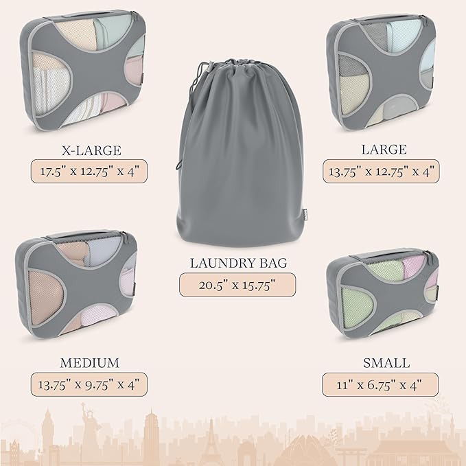 Shacke Packing Cubes for Travel 5 Set - Premium Luggage Organizer Bags - Versatile Travel Organizer for Women and Men - Optimized Packing Bags - Travel Essentials (Charcoal Gray)