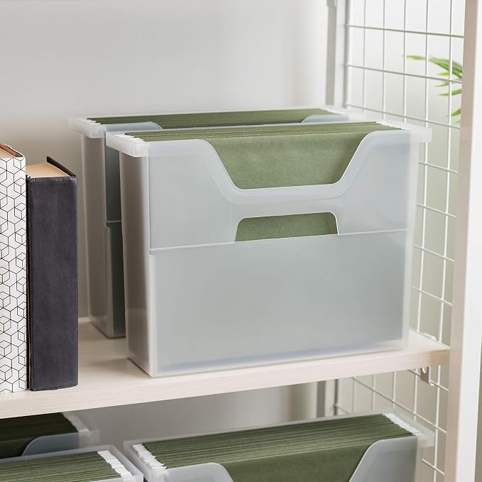 IRIS USA Small Portable Desktop File Box with Open Lid, 6 Pack, Side Handles, Hanging File Folders, Tabs & Inserts, Letter Size, Magazines, Newspapers, Mail, Books, Notebooks, Clear