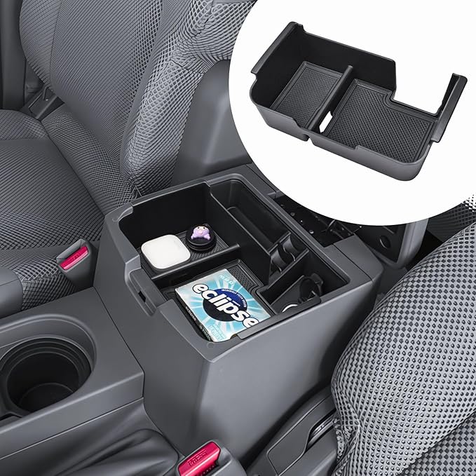 HGWEI Upgrade Center Console Organizer Compatible with 2005-2021 Nissan Frontier Interior Accessories Middle Armrest Storage Box Insert Compartment Tray Hidden Storage Space with Rubber Mats, Black