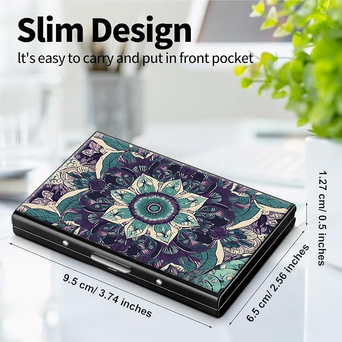 Metal Wallet for Women Men Girls, RFID Blocking Slim Aluminum Credit Card Holder, Mini Travel Wallet with Hard Shell, Lightweight ID & Business Card Case,Art Mandala