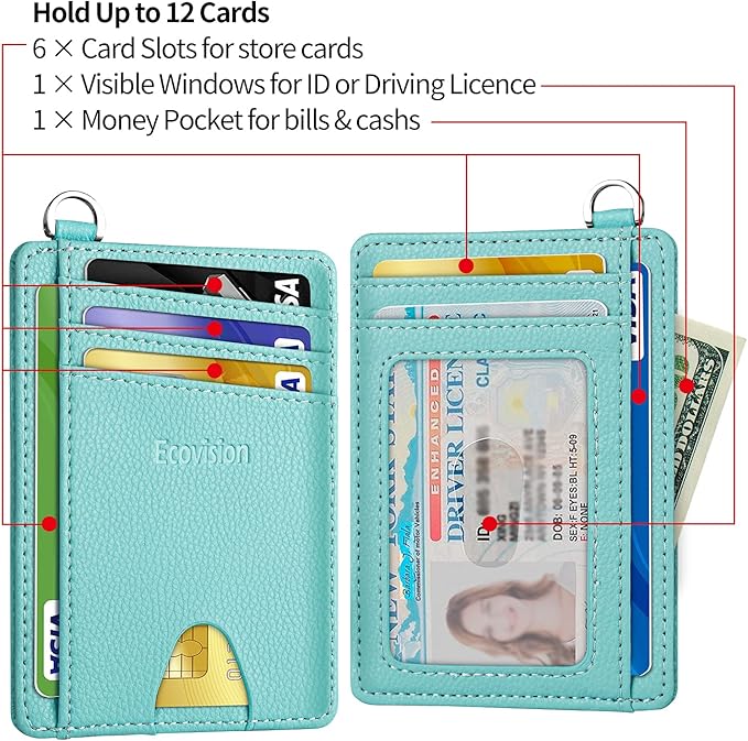 EcoVision Slim Minimalist Front Pocket Wallet, RFID Blocking Credit Card Holder Wallet with Detachable D-Shackle for Men Women