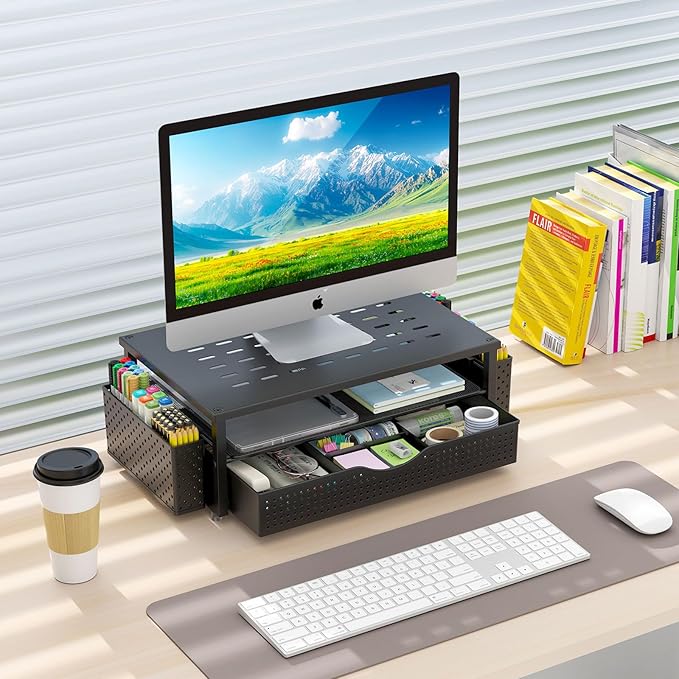 gianotter Monitor Stand with Storage + 6-Tier Paper Organizer (Black)