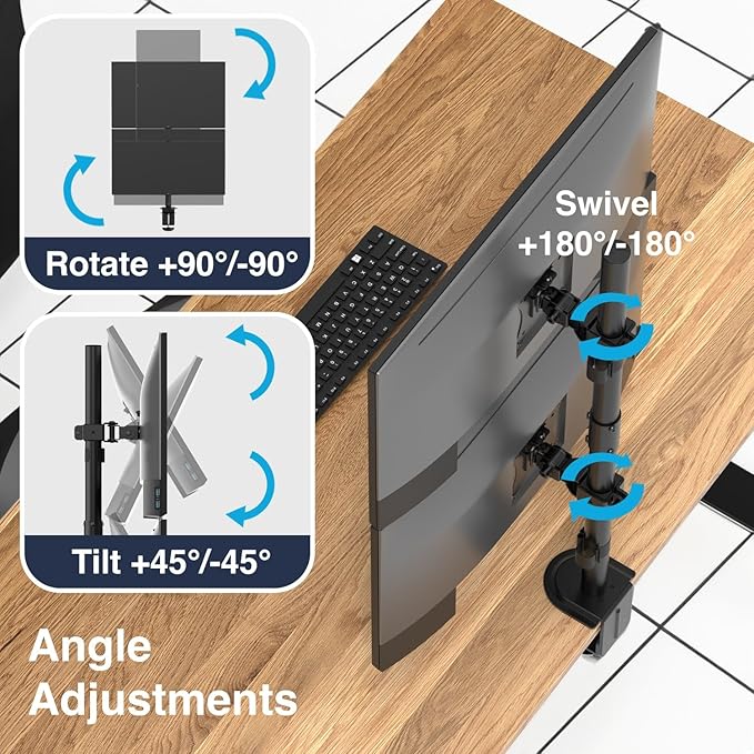 Desky Eco Stacked Arm ??Flexible Stand for 17??2'' Screens ??Space-Saving Desk Mount for 2 Displays ??VESA-Compatible Ergonomic Setup - White