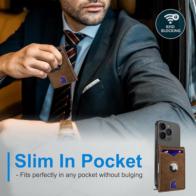 miyozi Airtag Wallet for Men,with Money Clip 11 Cards Slim Front Pocket Leather RFID Blocking Wallet with Gift Box