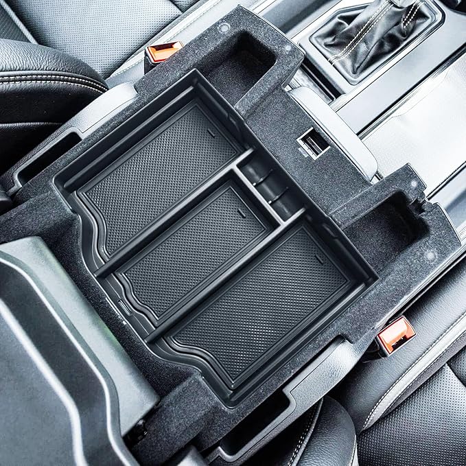 EDBETOS Full Center Console Organizer Compatible with 2019-2023 2024 2025 2026 Dodge RAM 1500 2500 3500 Accessories ABS Plastic Material Insert Tray Secondary Storage Armrest Box, Black