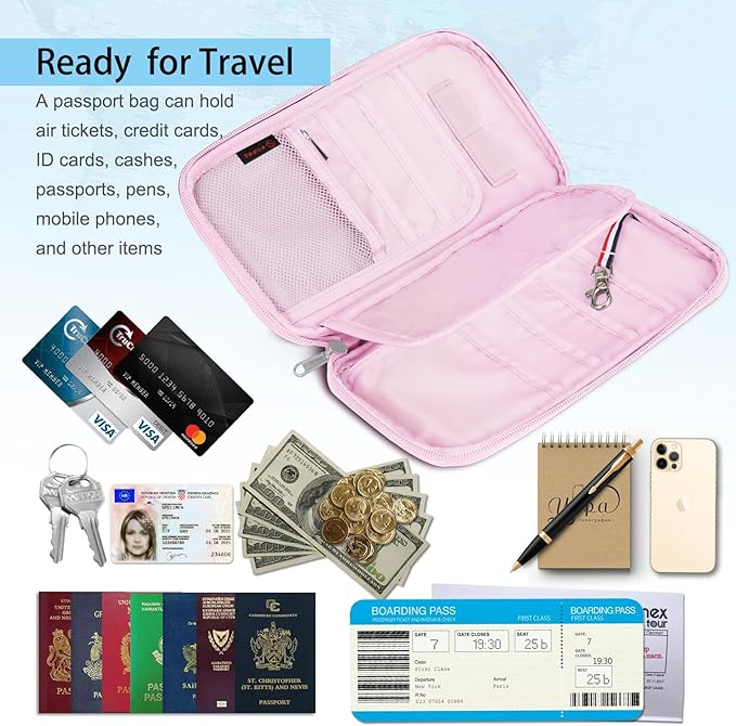 FINTIE Family Passport Holder for Travel, 6 People Big Capacity RFID Blocking Travel Document Organizer Clutch Bag with Pen Holder Keychain Credit Cards Case Cover for Women Men, Tulip