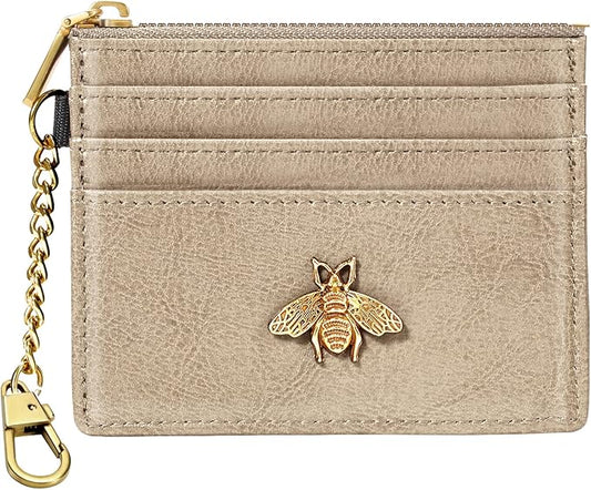 SEAVILIA Card Holder Keychain Wallet for Women with ID Window RFID Coin Purse Bee Gifts Slim Minimalist Small Wallet