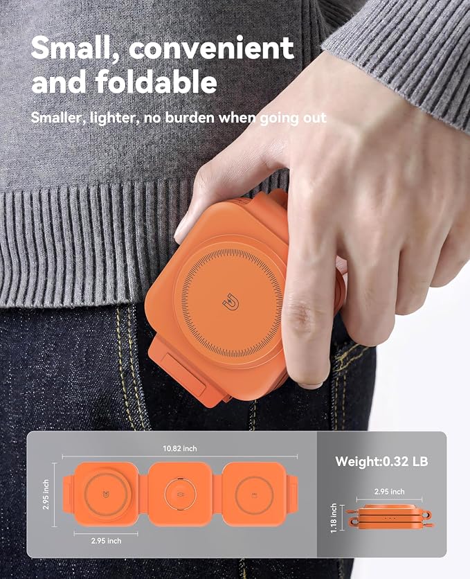 3 in 1 Charging Station for Apple Multiple Devices, Foldable Magnetic Fast Wireless Charger Dock, Travel Charging Pad for iPhone 17 16 15 14 13 12 Pro Max Plus Apple Watch Series & AirPods Orange