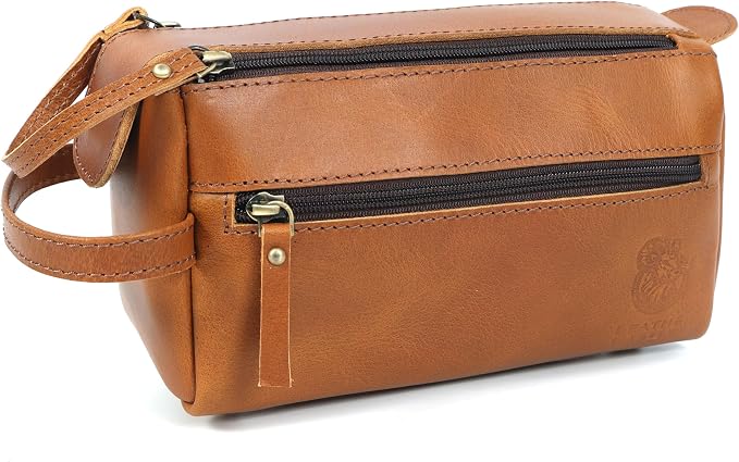 Toiletry Bag for Men – Premium Leather Dopp Kit | Durable Travel Shaving Bag | Stylish Cinnamon Brown Organizer | Compact, Waterproof & Gift-Ready
