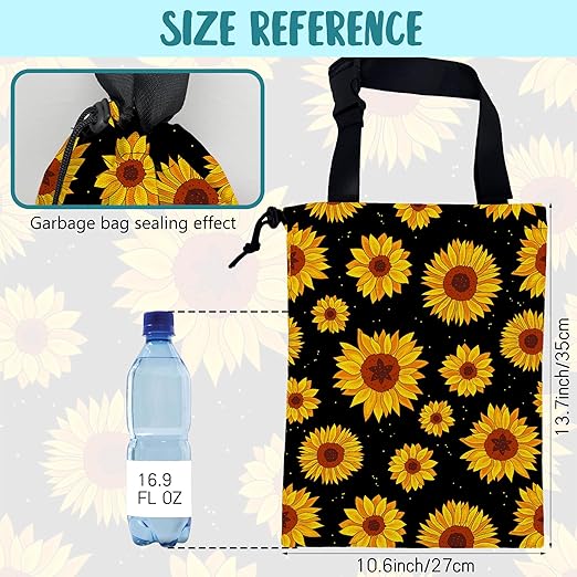 Car Garbage Bag Blooming Yellow Sunflowers Drawstring Car Trash Bag Hanging for Back Seat with Adjustable Buckle Canvas Vehicle Trash Can Easy-to-Install