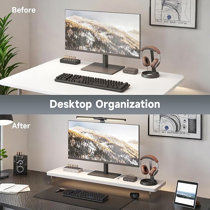 Computer Monitor Stands, Wood & Acrylic Computer Monitor Stand, Desk Monitor Stand Underneath Storage For Office, Home, School Supplies, 15.7" L (White)