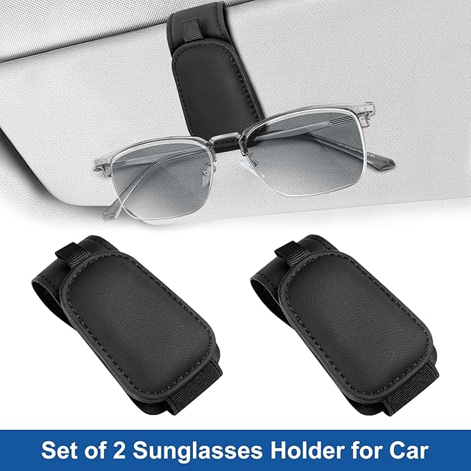 Teraves 2 Pack Sunglass Holder Clip for Car Visor, Upgrade Magnetic Leather Visor Sunglasses Clip, Easy to Hold Your Glasses Eyeglasses