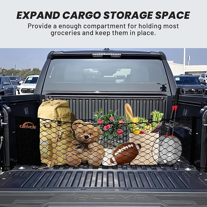 Truck Bed Cargo Net for Toyota Tacoma 2024-2026, Envelope Style Pickup Truck Bed Net for Tacoma Accessories, Upgraded Trunk Cargo Net Storage Bag with Metal Carabiners