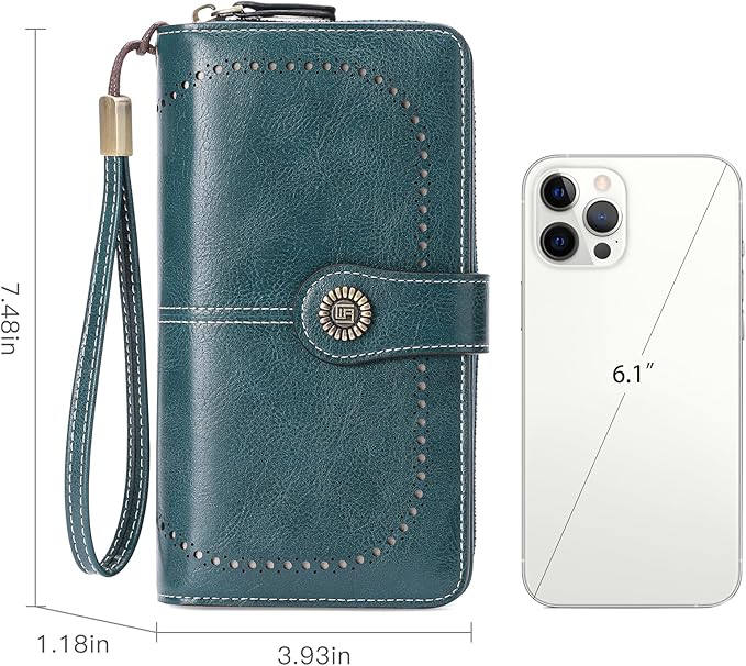 RNIEGA Womens Wallet Leather Billfold RFID Blocking Credit Card Holder Wristlet Wallets for Women Ladies Purses with Zipper Coin Pocket