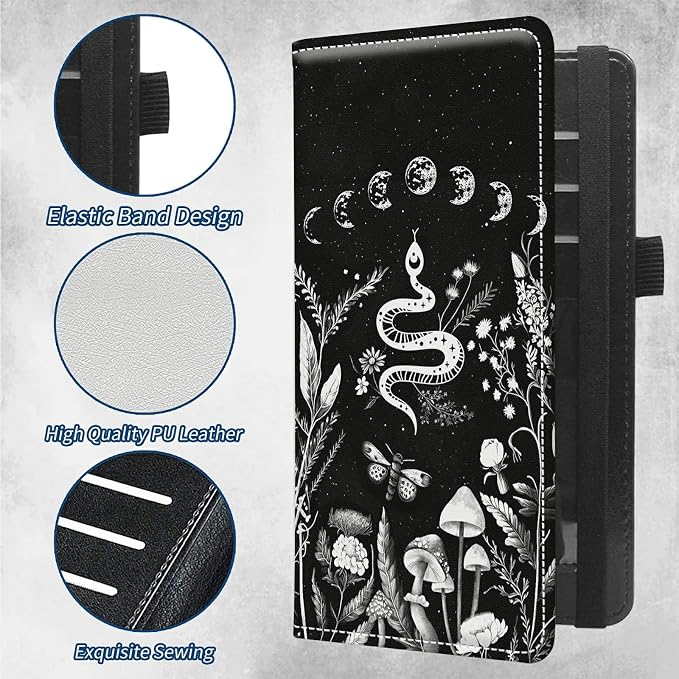 Checkbook Covers for Personal Checkbook Duplicate Checks RFID Blocking Checkbook Cover for Women Men with Elastic Strap Card Slots Pen Holder - Plants and Flowers