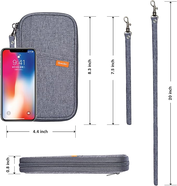 RFID Passport Wallet with Vaccine Card Slot, Family Travel Passport Holder Document Organizer Bag with Wrist & Neck Double Strap