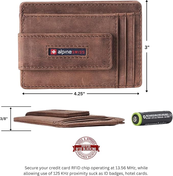 alpine swiss Harper Mens RFID Slim Money Clip Front Pocket Wallet Minimalist Leather ID Card Holder | RFID